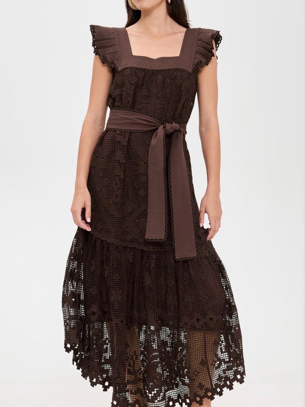 Pineapple Guipure Brown Midi Dress